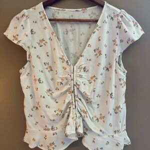 American Eagle Outfitters Floral Ruched Blouse - Cream